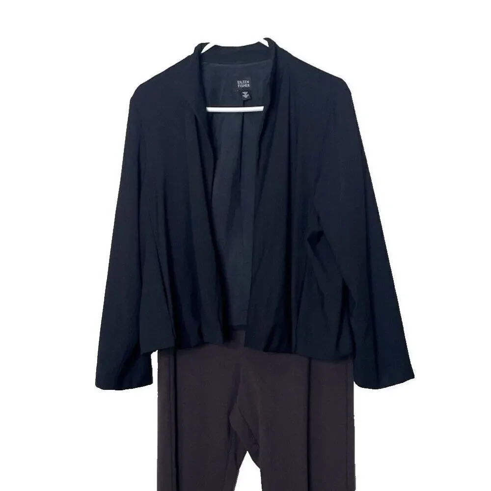 Eileen Fisher Size XL Black Jacket Open Front Blazer Short Pockets